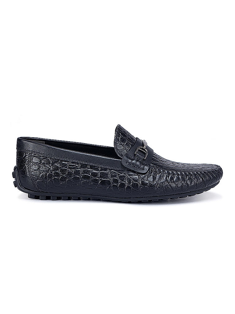 Black Croco Textured Moccasins