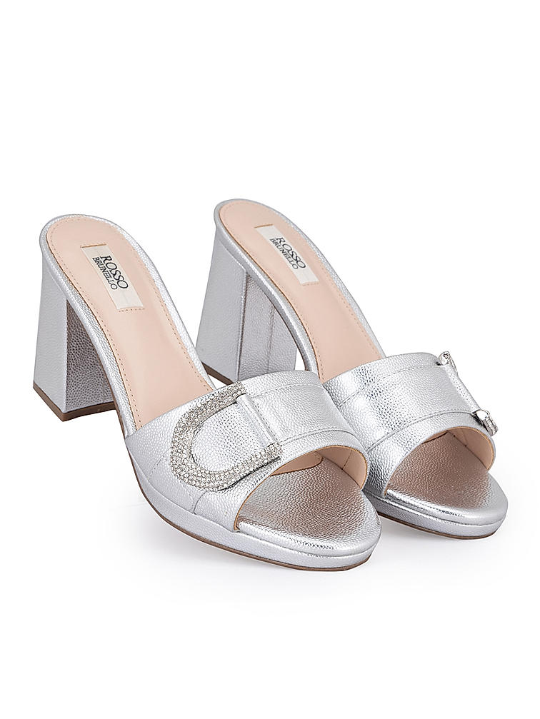 Silver Block Heel With Embellishment