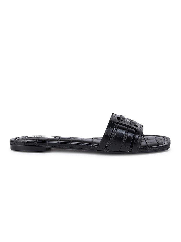 Black Croco Textured Strap Sliders