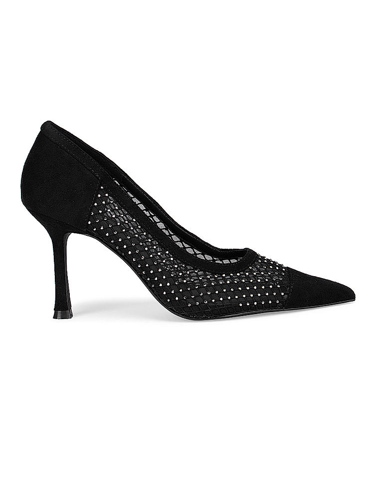 Black Studded Pointed Toe Sling Back Heels