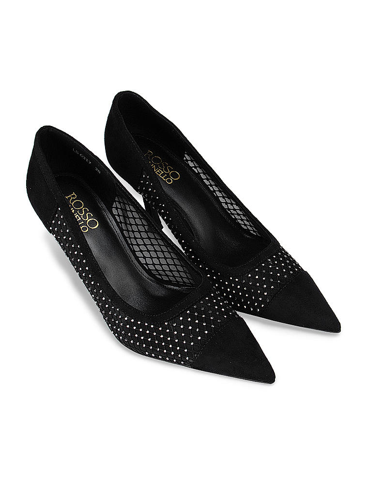 Black Studded Pointed Toe Sling Back Heels