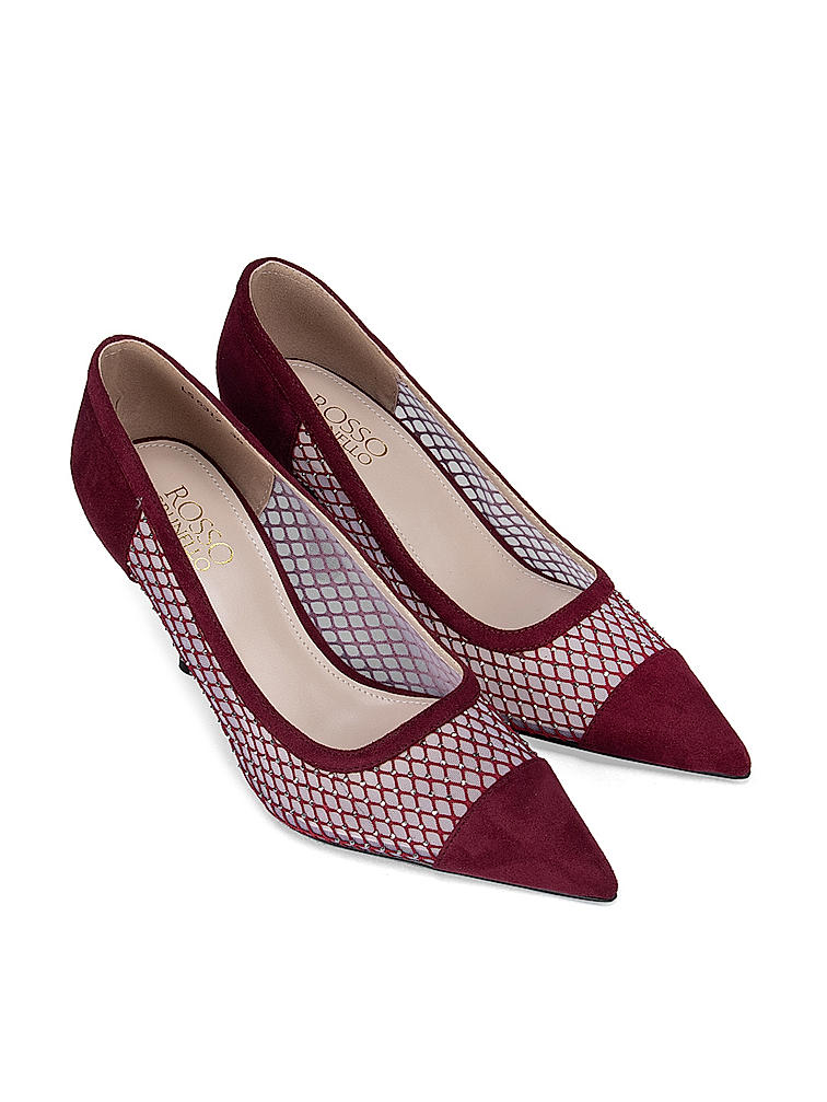 Burgundy Studded Pointed Toe Sling Back Heels