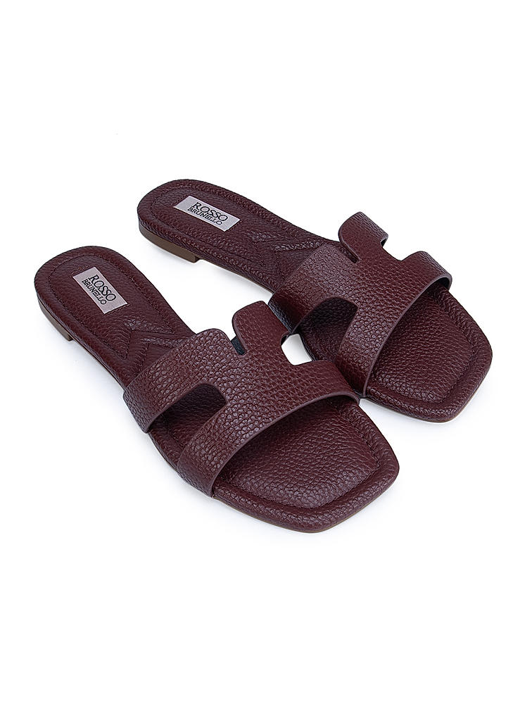 Burgundy Faux Leather Sliders