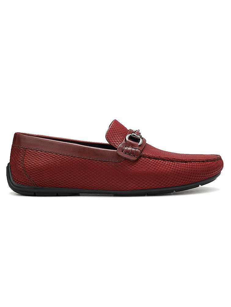 Burgundy Laser Print Leather Moccasins