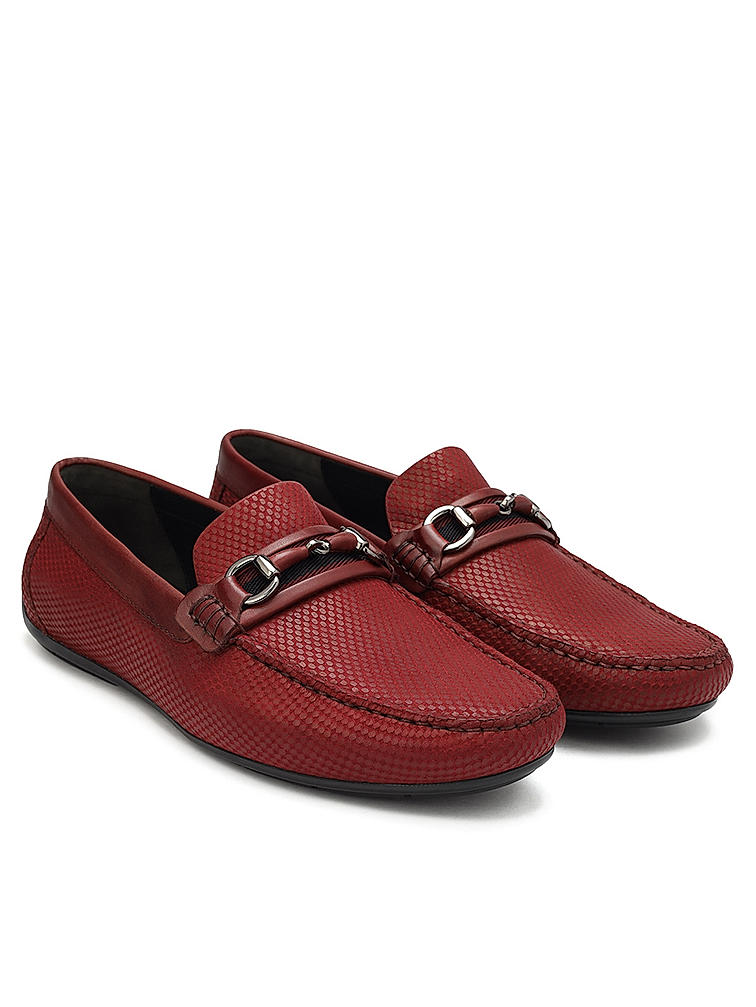 Burgundy Laser Print Leather Moccasins