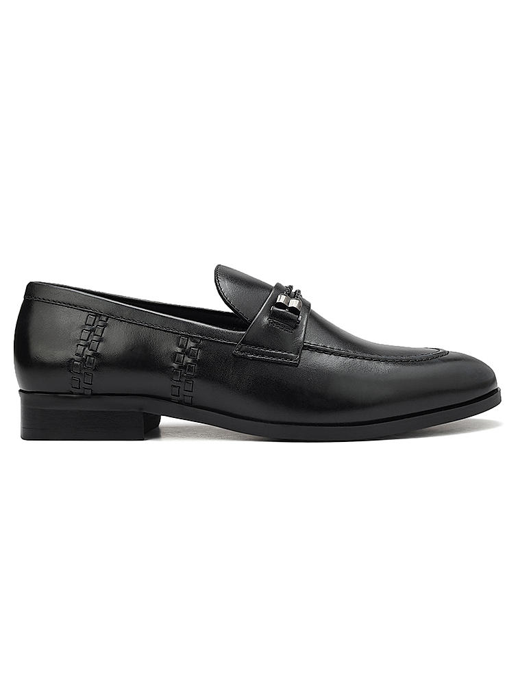 Black Braided Leather Loafers