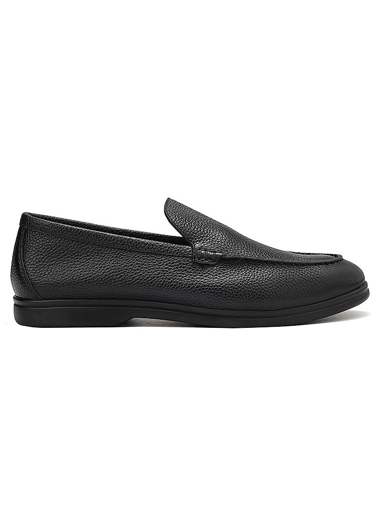 Black Textured Leather Loafers