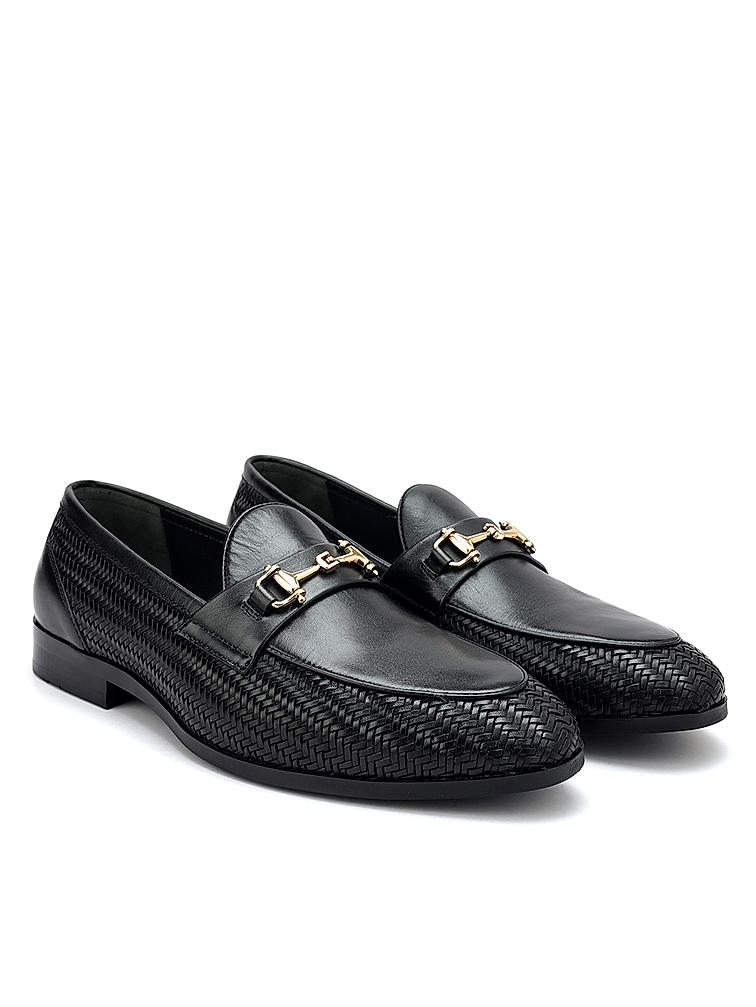 Black Mat Textured Loafers