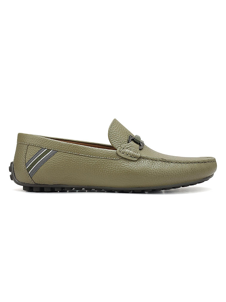 Green Moccasins With Metal Buckle