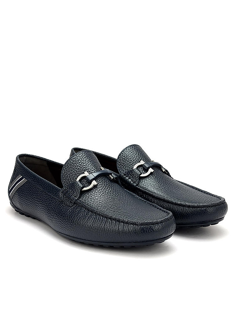 Blue Moccasins With Metal Buckle