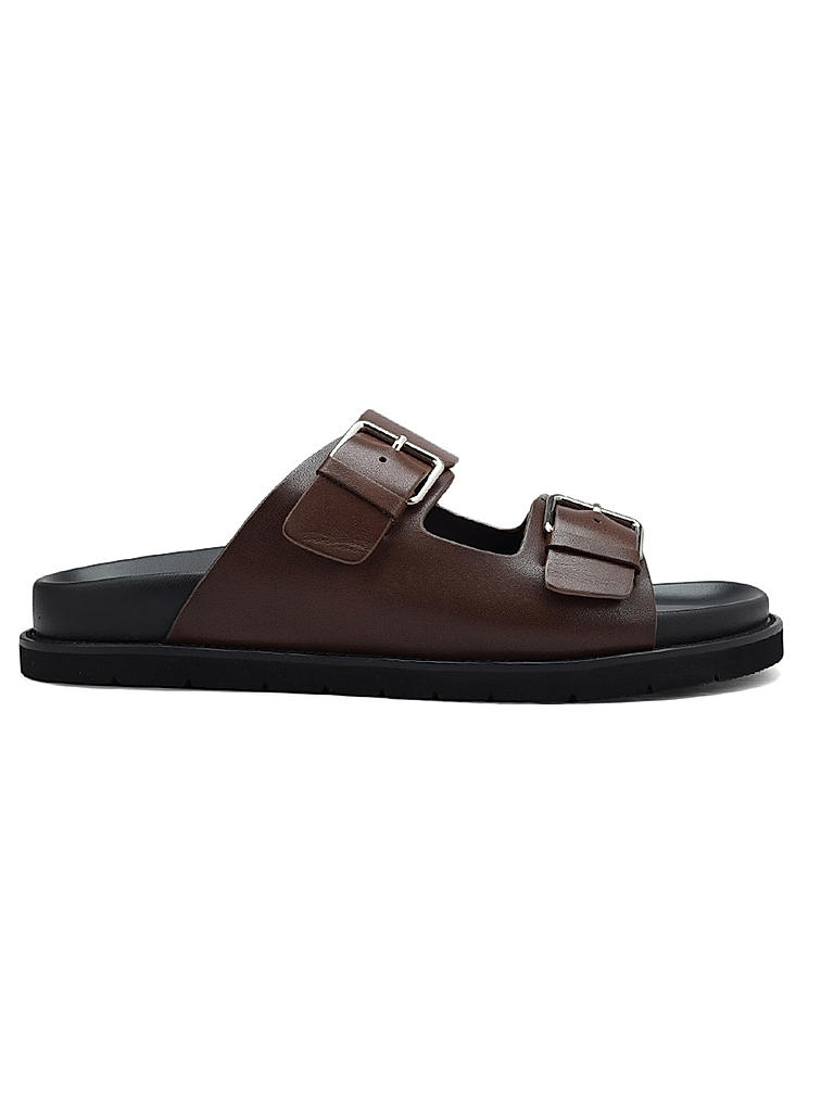 Brown Buckle Detailed Sliders