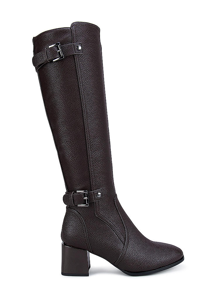 Coffee Knee High Boots With Buckle Embellishment