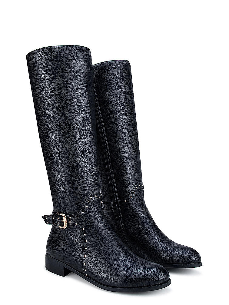 Black Knee High Studded Boots