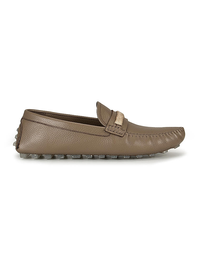 Grey Casual Leather Moccasins