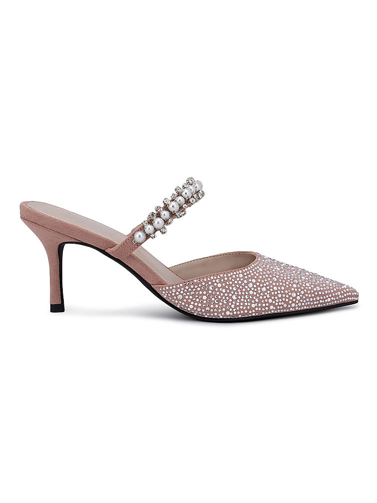 Pink Dazzling Sequin Heeled Mules