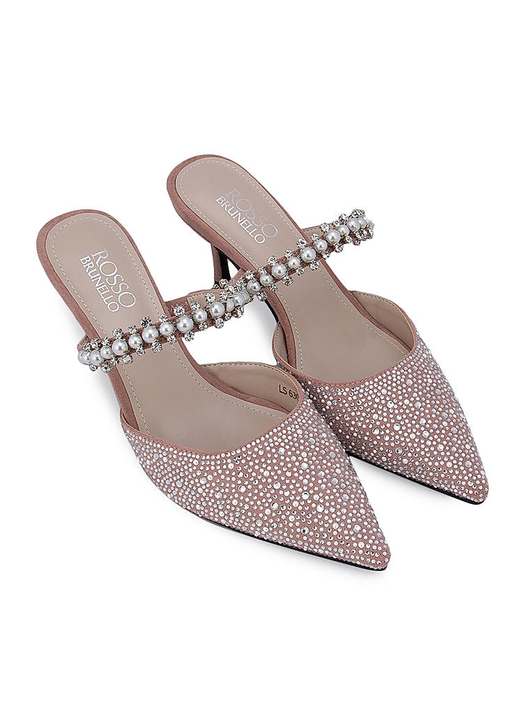 Pink Dazzling Sequin Heeled Mules