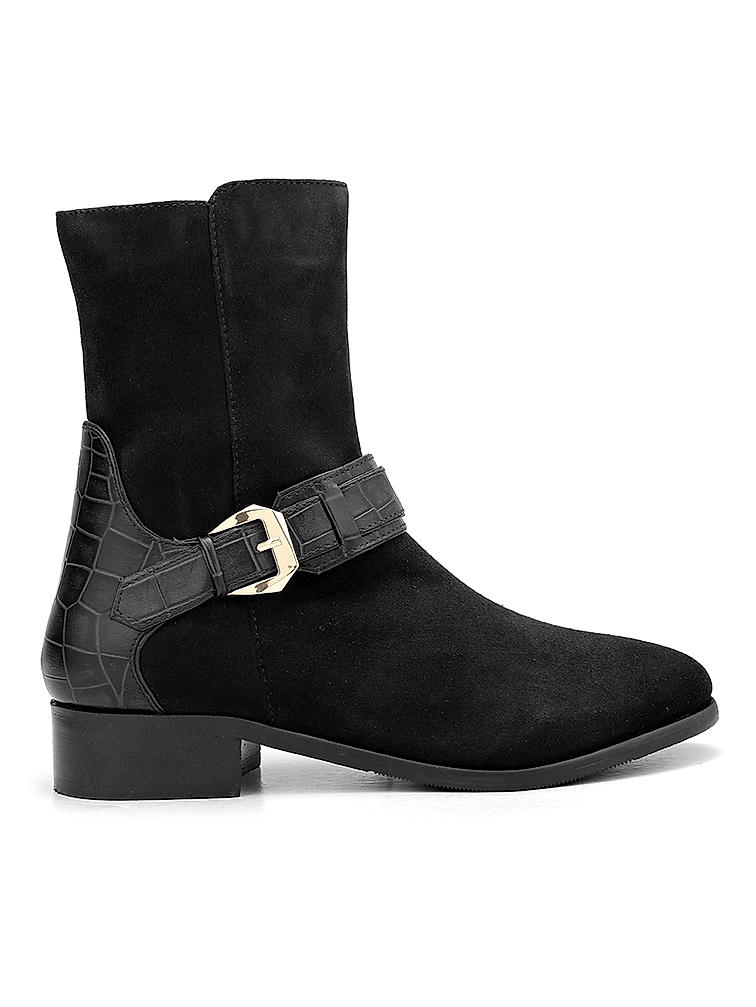 Black Suede Leather Ankle Boots