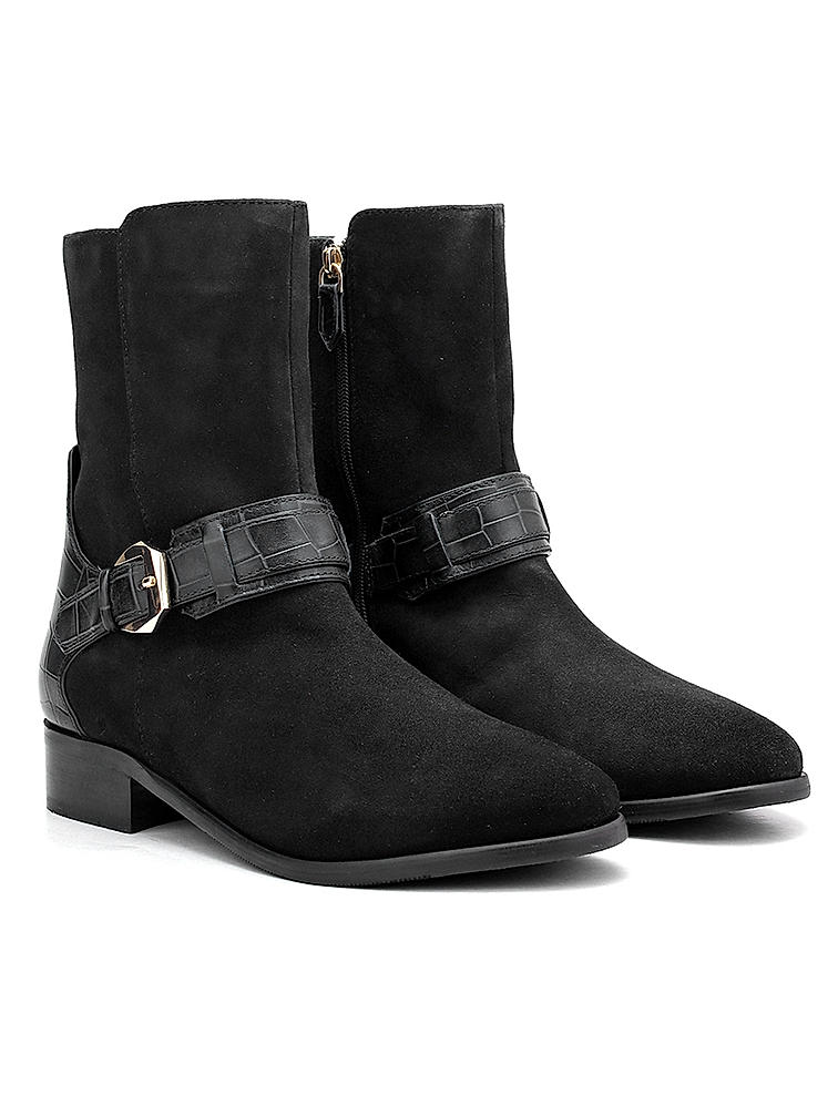 Black Suede Leather Ankle Boots