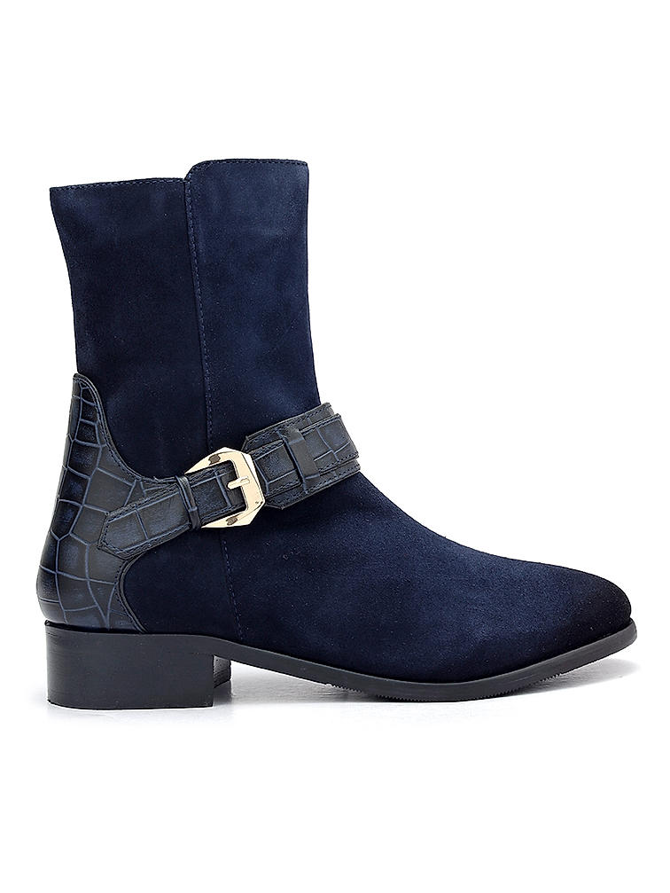 Blue Suede Leather Ankle Boots