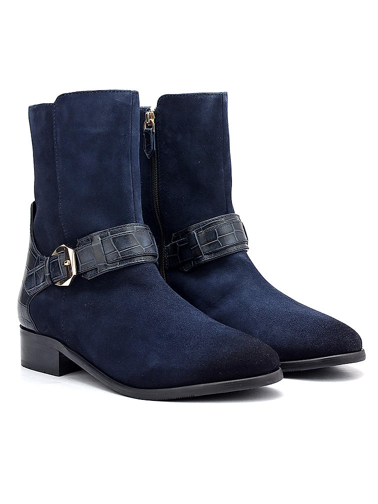 Blue Suede Leather Ankle Boots