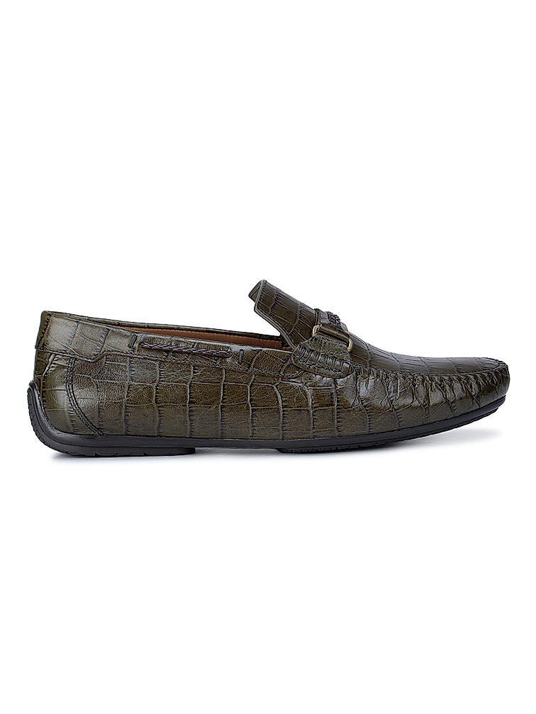 Green Croco Effect Moccasins