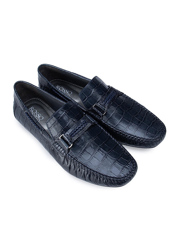 Blue Croco Effect Moccasins