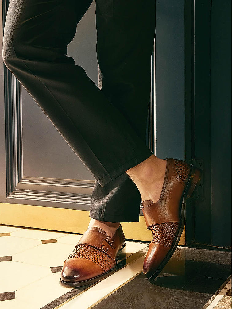 Tan Woven Monk Straps