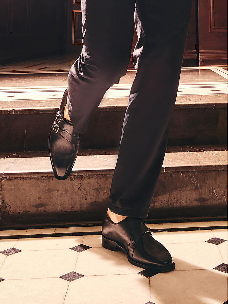 Black Leather Monk Straps