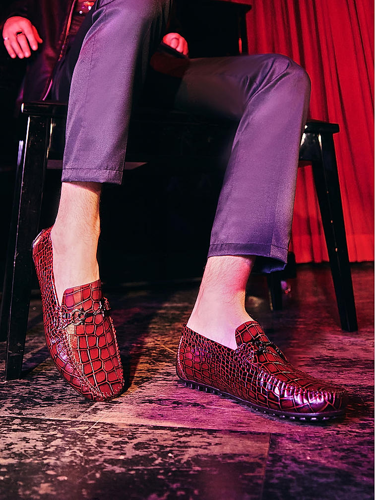 Burgundy Croco Textured Moccasins