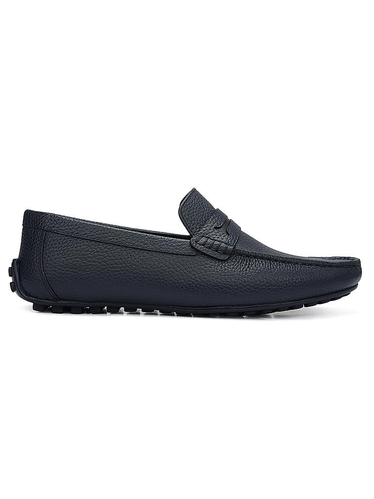 Blue Textured Leather Moccasins