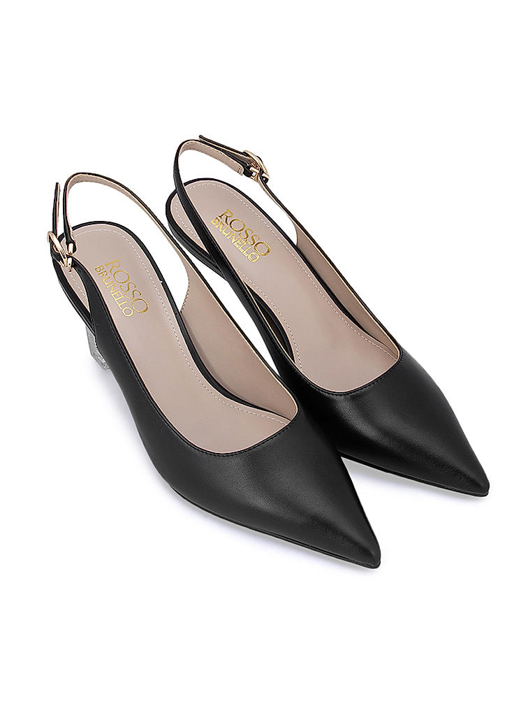 Black Pointed toe Slingbacks with Clear Block Heel