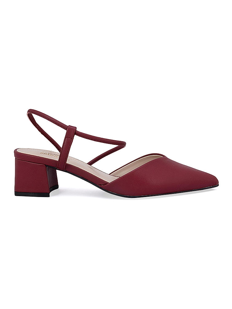 Burgundy Strappy Pointed Toe Block Heels