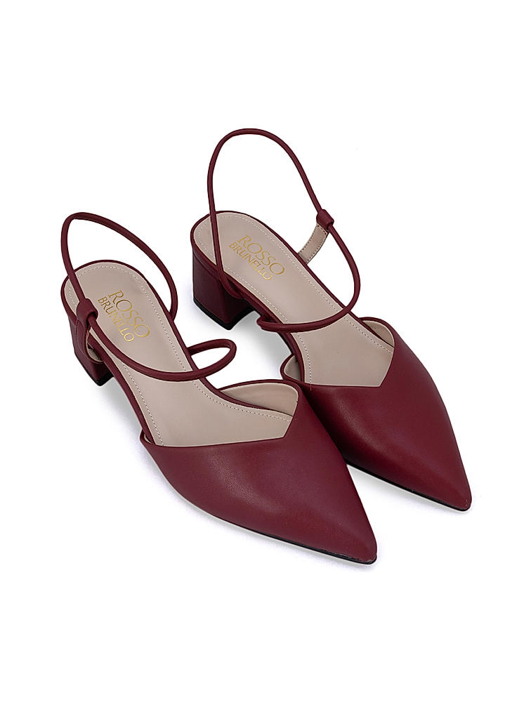 Burgundy Strappy Pointed Toe Block Heels