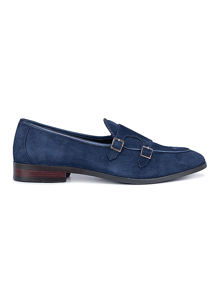 Navy Suede Leather Monk Straps