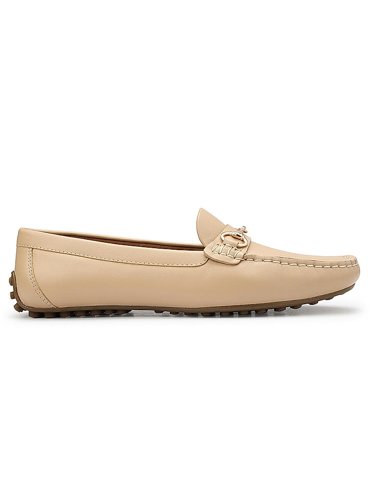 Beige Leather Moccasins With Buckle