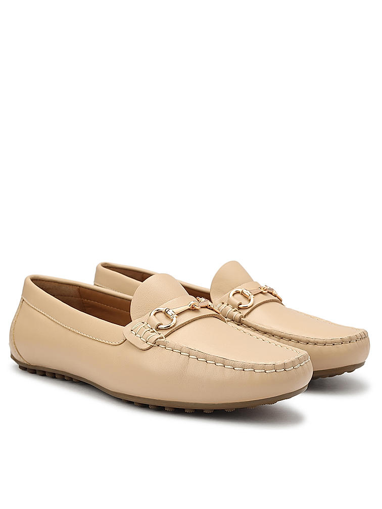 Beige Leather Moccasins With Buckle