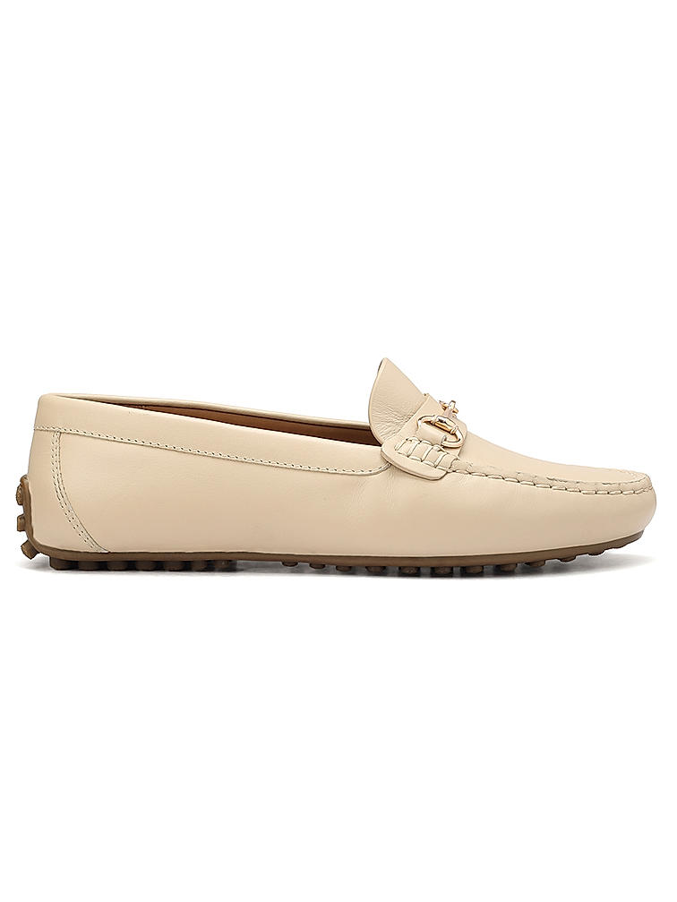 White Leather Moccasins With Buckle