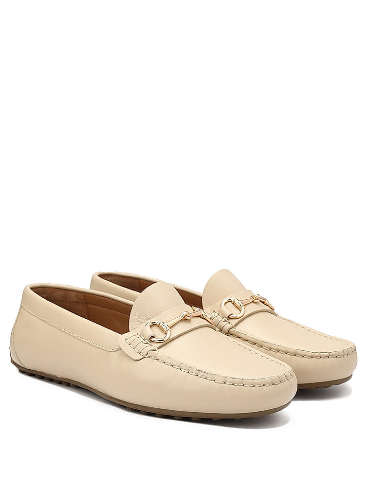 White Leather Moccasins With Buckle