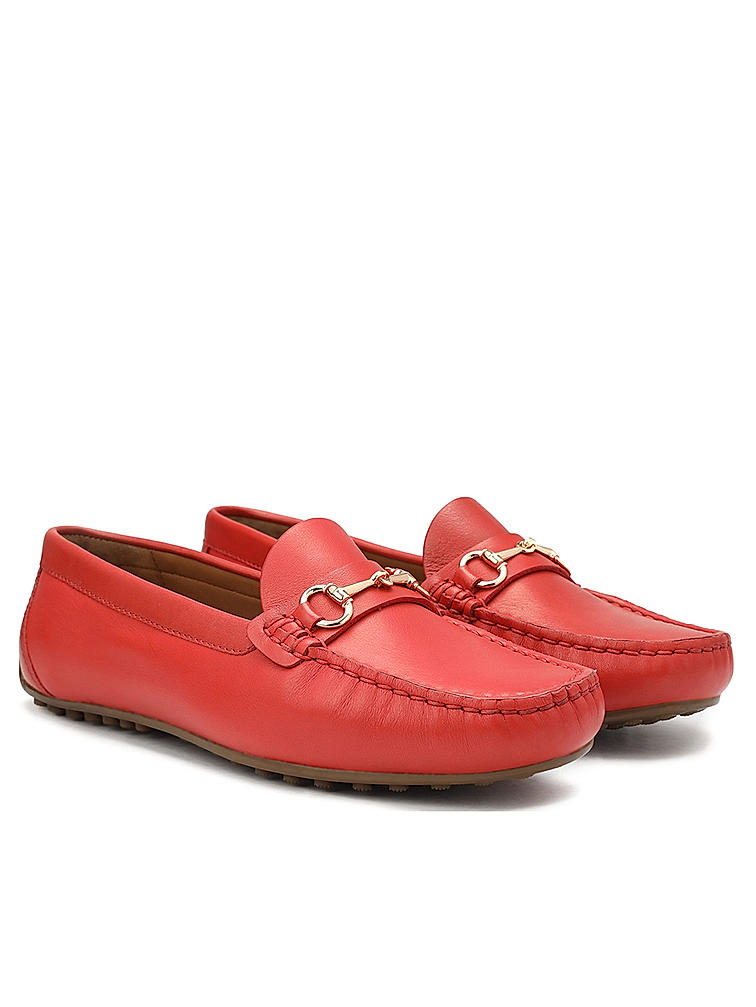 Red Leather Moccasins With Buckle