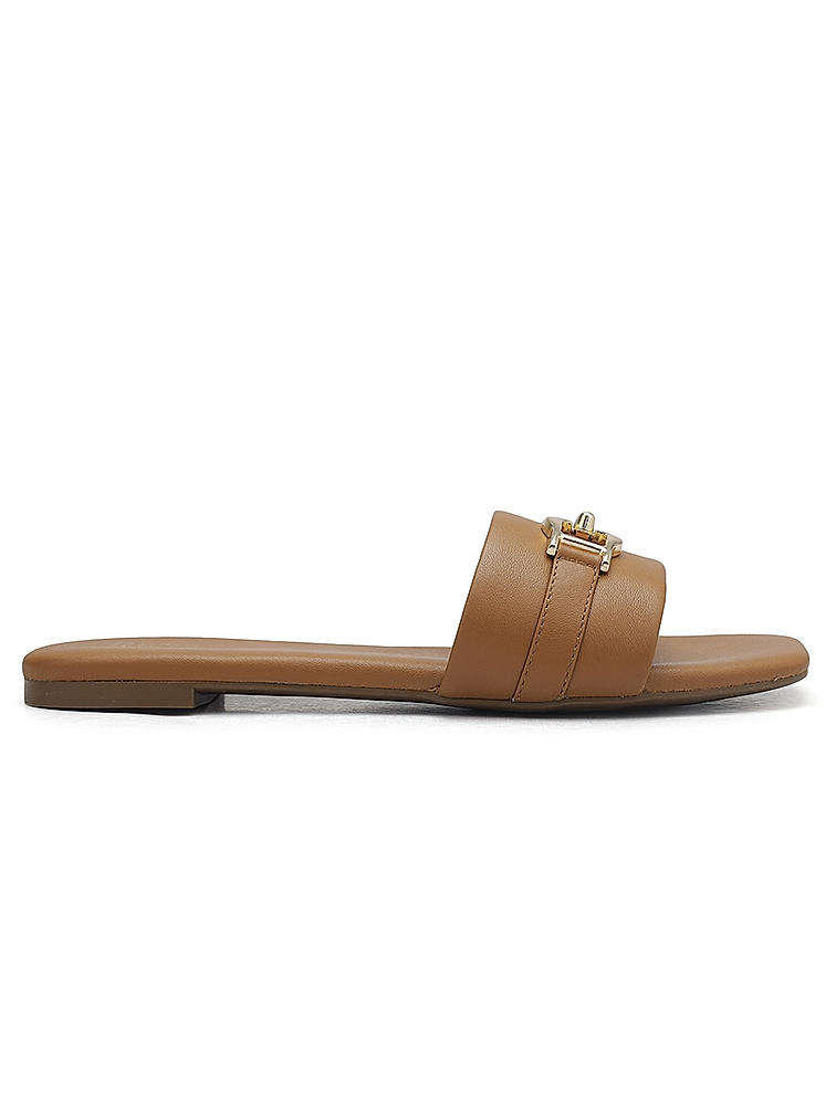 Tan Buckle Up Flats