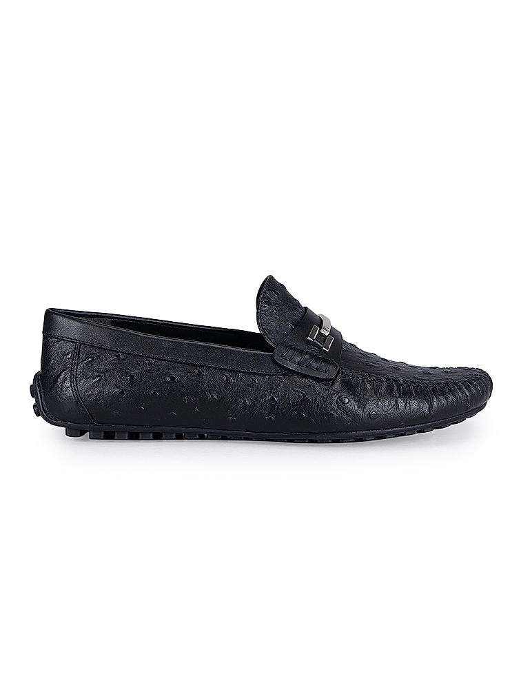 Black Ostrich Leather Moccasins