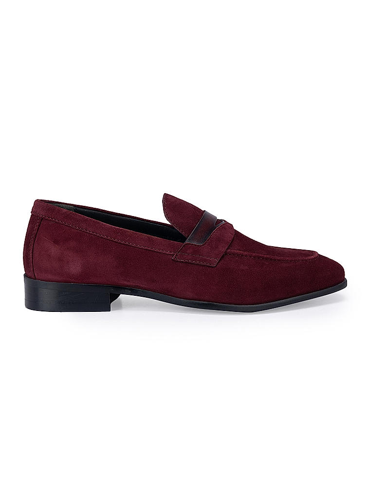 Burgundy Suede Leather Loafers