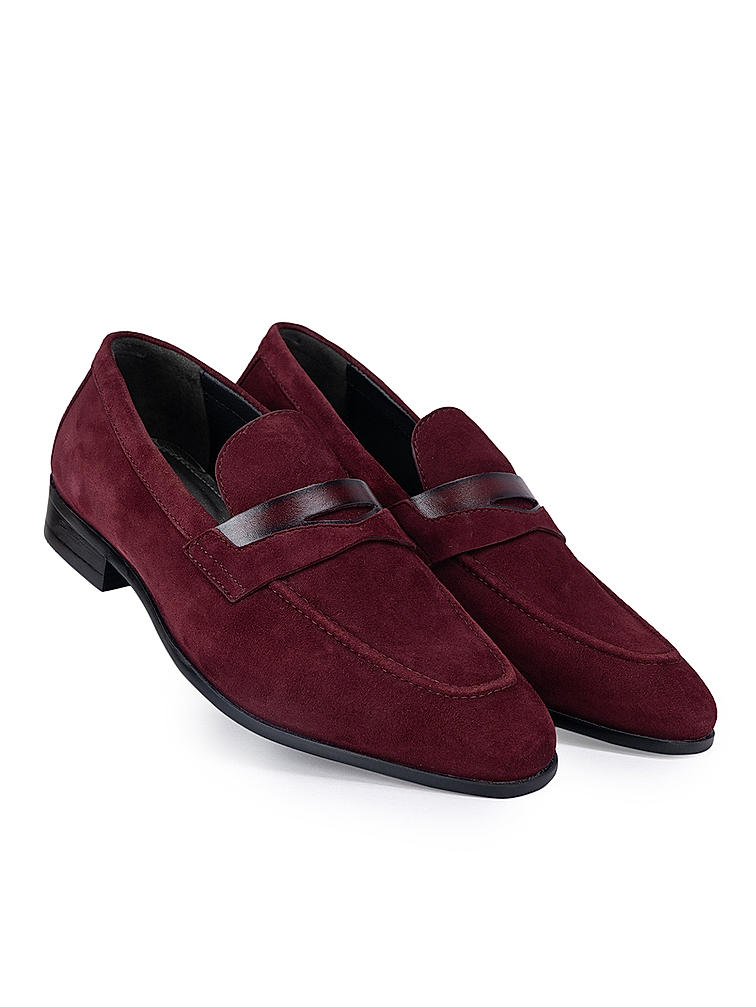 Burgundy Suede Leather Loafers