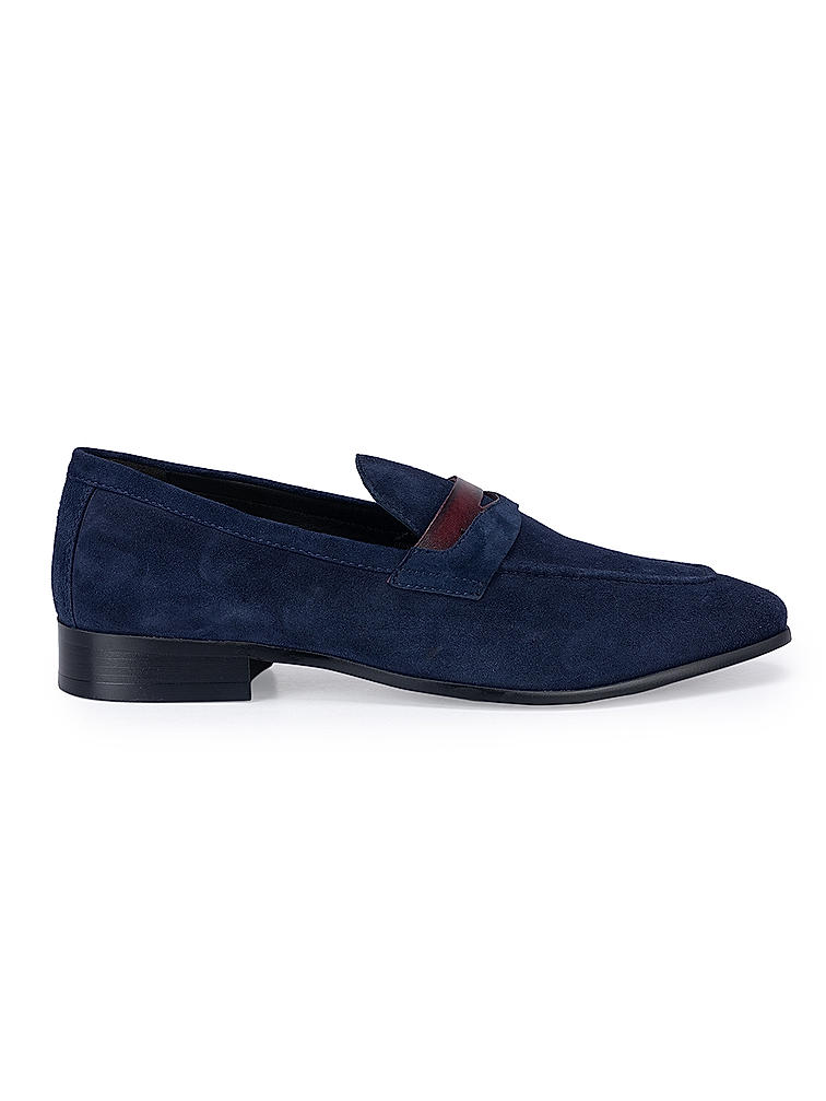 Navy Suede Leather Loafers