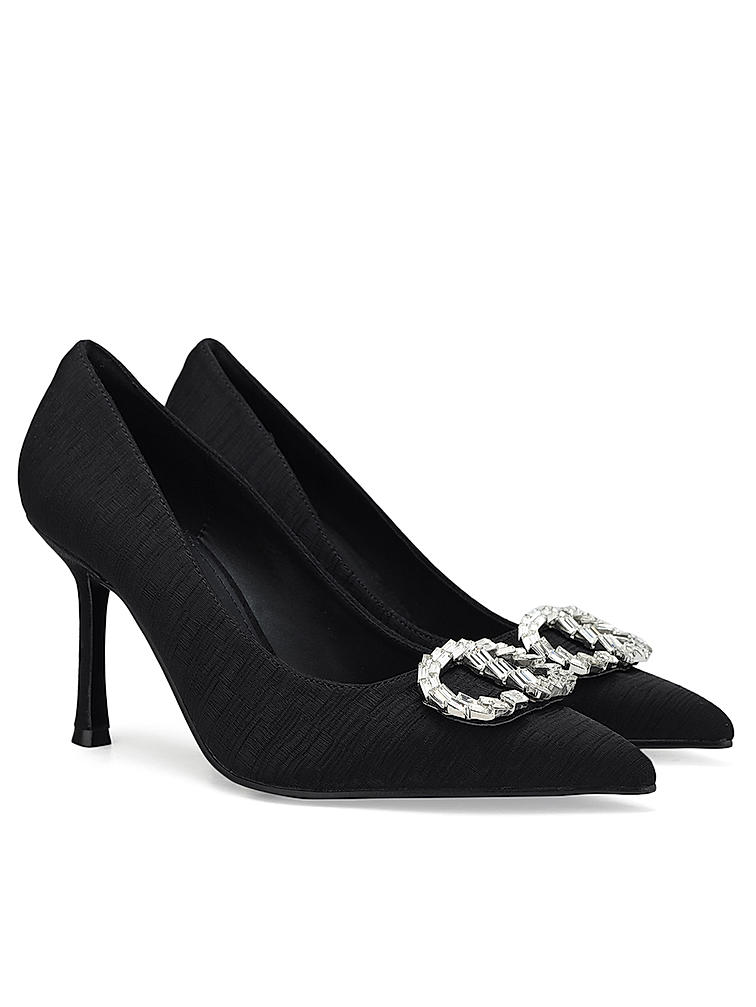 Black Pointed Toe Heels With Buckle