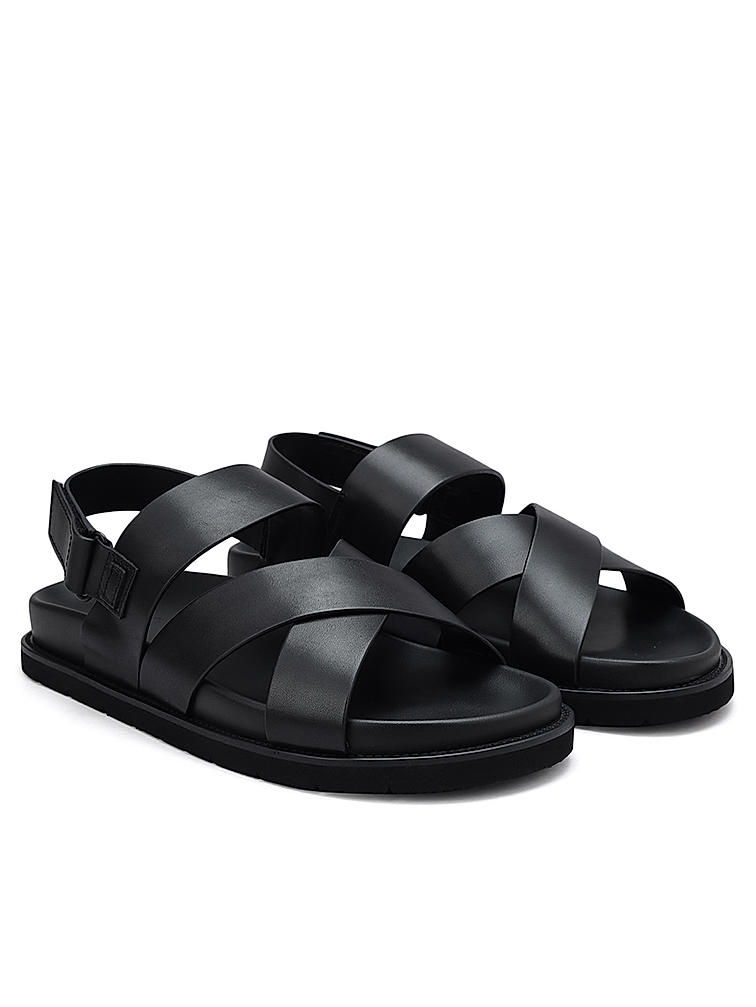 Black Criss Cross Leather Sandals