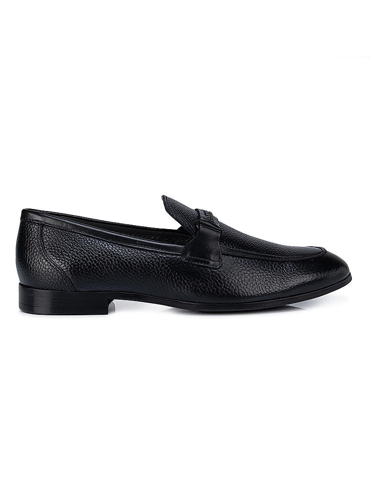 Black Textured Leather Loafers