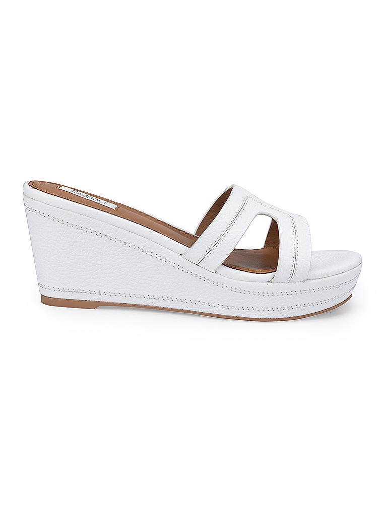 White Textured Leather Wedges