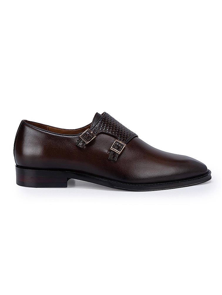 Coffee Textured Leather Monk Straps