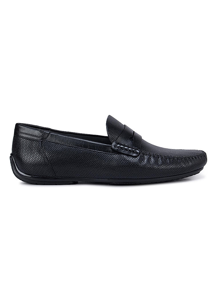 Black Textured Moccasins With Panel